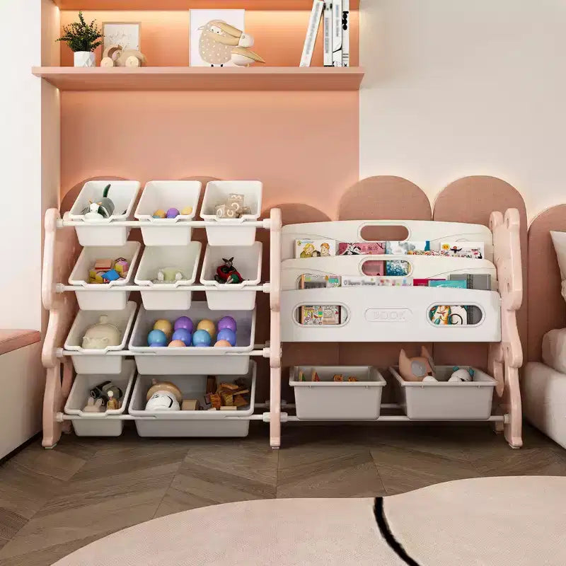 Organisateur de Rangement pour Jouets d'Enfants, Unité Rose en Polyéthylène avec Étagère à 2 Niveaux et 12 Bacs de Rangement (Organisateur pour Salle de Jeux/Chambre d'Enfant ou Salle de Classe)