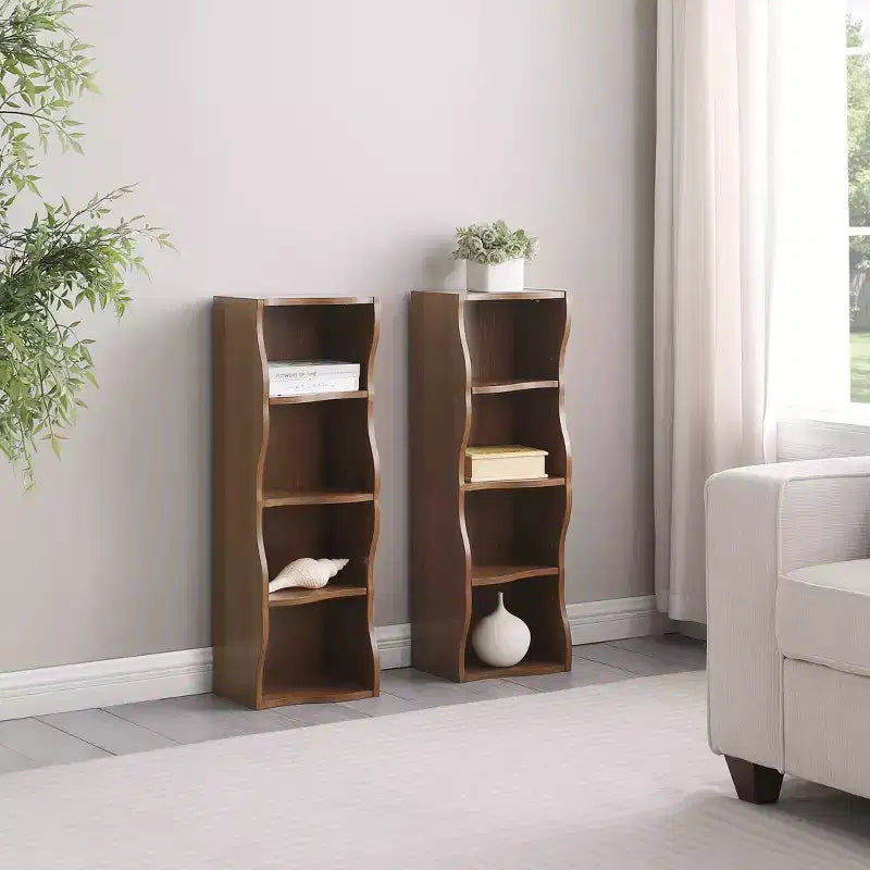 Étagère Ultrafine Réglable Tier, Présentoir en MDF Noyer avec Bord Ondulé (Organisateur Amovible pour la Maison/Bureau)