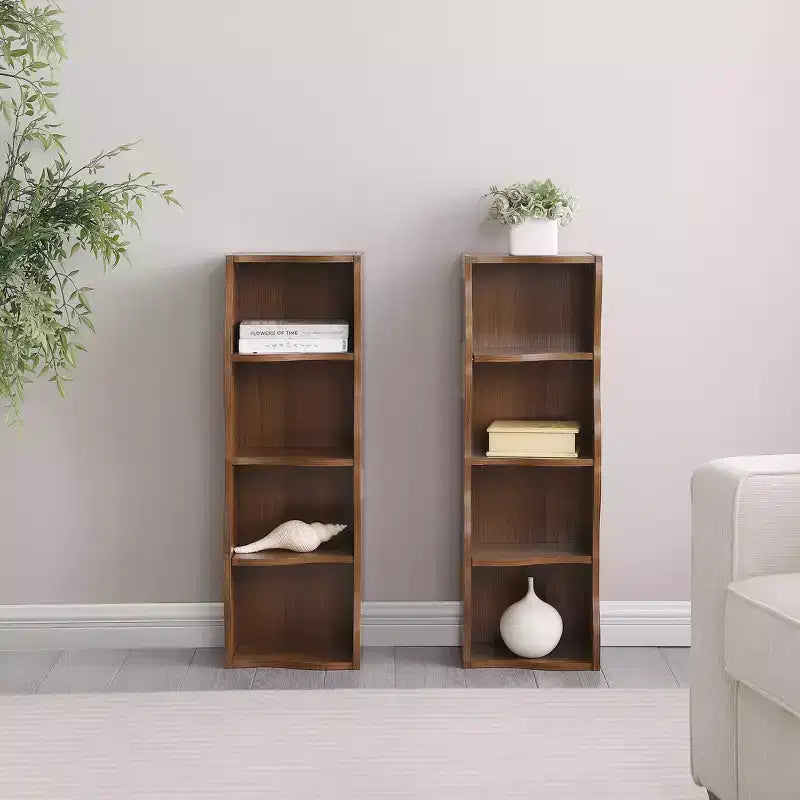 Étagère Ultrafine Réglable Tier, Présentoir en MDF Noyer avec Bord Ondulé (Organisateur Amovible pour la Maison/Bureau)
