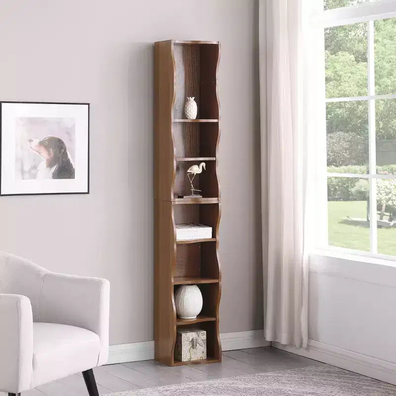 Étagère Ultrafine Réglable Tier, Présentoir en MDF Noyer avec Bord Ondulé (Organisateur Amovible pour la Maison/Bureau)