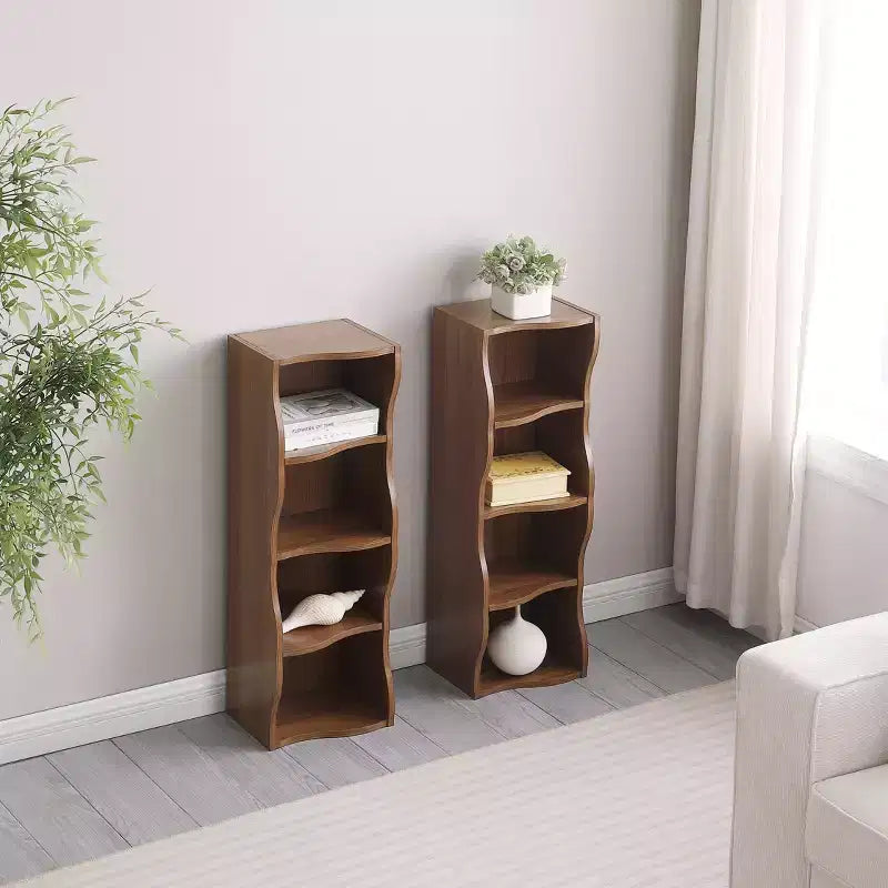 Étagère Ultrafine Réglable Tier, Présentoir en MDF Noyer avec Bord Ondulé (Organisateur Amovible pour la Maison/Bureau)