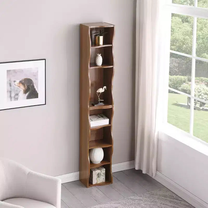 Étagère Ultrafine Réglable Tier, Présentoir en MDF Noyer avec Bord Ondulé (Organisateur Amovible pour la Maison/Bureau)