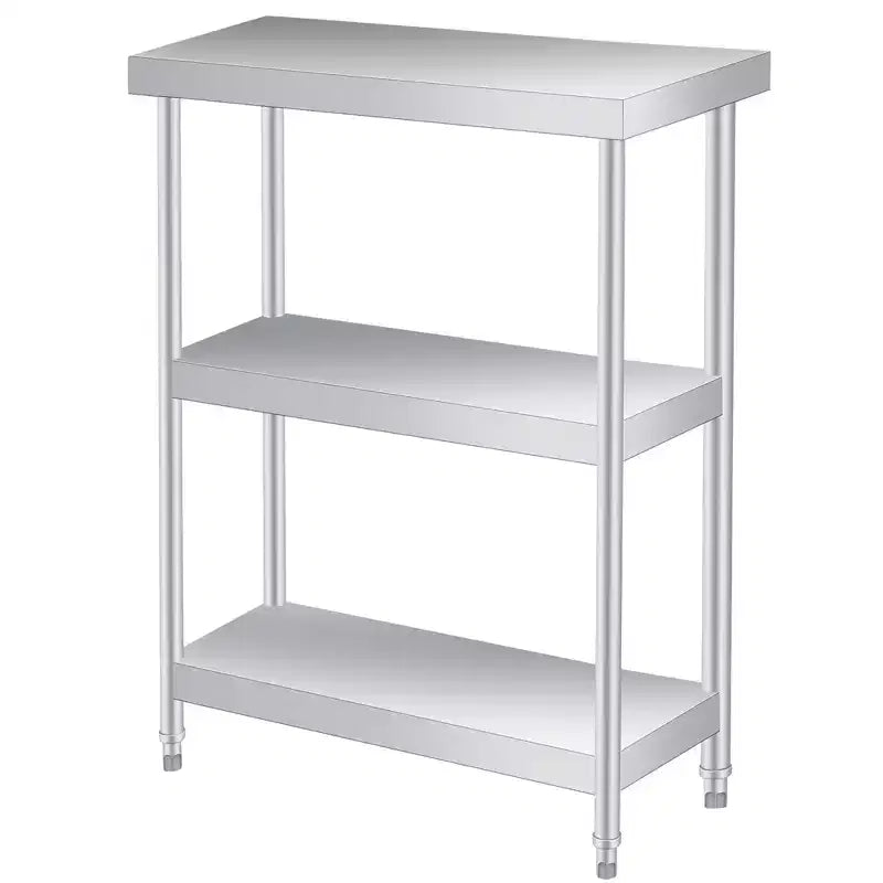 Heavy-Duty 3-Tier Stainless Steel Utility Table, Rust-Resistant Outdoor & Indoor Workbench with Storage Shelves for Kitchen or Patio, 14x24x34 Inch