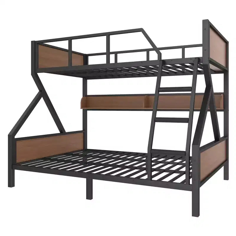 Lit superposé double XL/grand ou double+rangement/grand, lit superposé en métal avec étagères de rangement et lumières, design peu encombrant et silencieux, noir