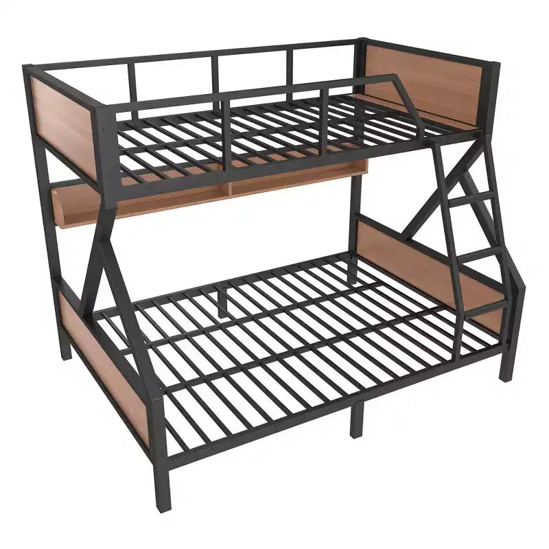 Lit superposé double XL/grand ou double+rangement/grand, lit superposé en métal avec étagères de rangement et lumières, design peu encombrant et silencieux, noir