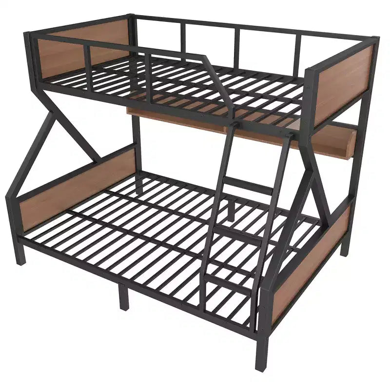 Lit superposé double XL/grand ou double+rangement/grand, lit superposé en métal avec étagères de rangement et lumières, design peu encombrant et silencieux, noir