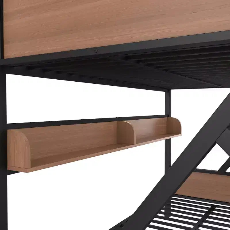 Lit superposé double XL/grand ou double+rangement/grand, lit superposé en métal avec étagères de rangement et lumières, design peu encombrant et silencieux, noir