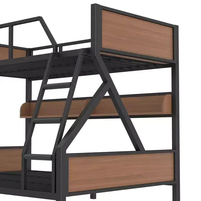 Lit superposé double XL/grand ou double+rangement/grand, lit superposé en métal avec étagères de rangement et lumières, design peu encombrant et silencieux, noir