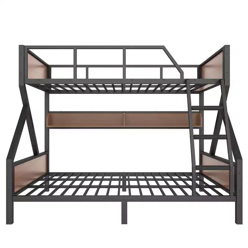 Lit superposé double XL/grand ou double+rangement/grand, lit superposé en métal avec étagères de rangement et lumières, design peu encombrant et silencieux, noir