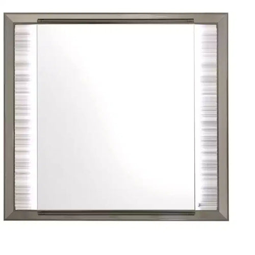 HomeRoots 38 White And Silver Wood Lighted Dresser Mount Framed Mirror