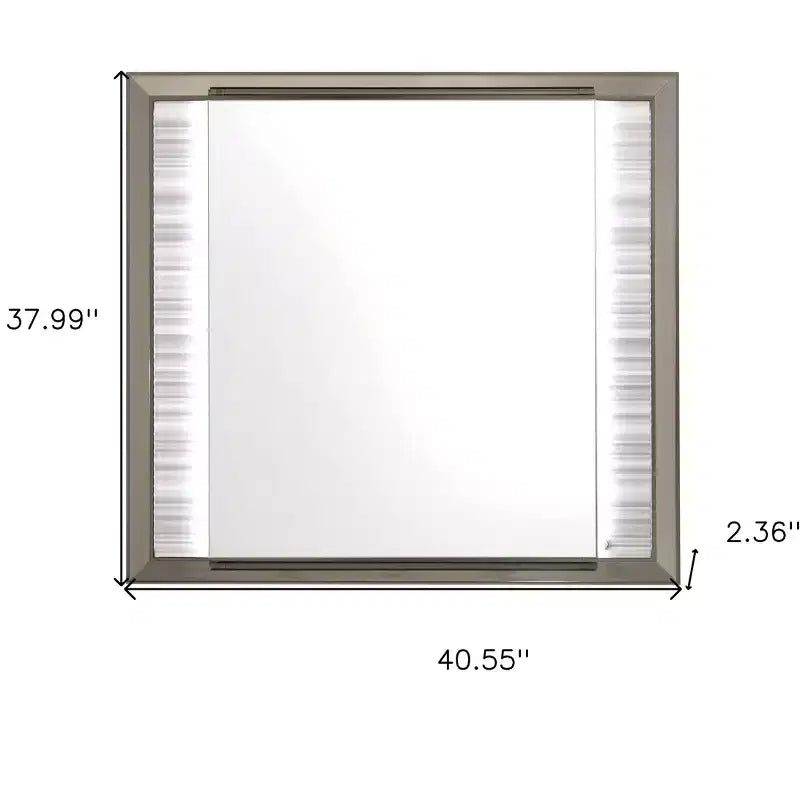 Miroir de commode encadré, lumineux, en bois blanc et argenté, 38 po