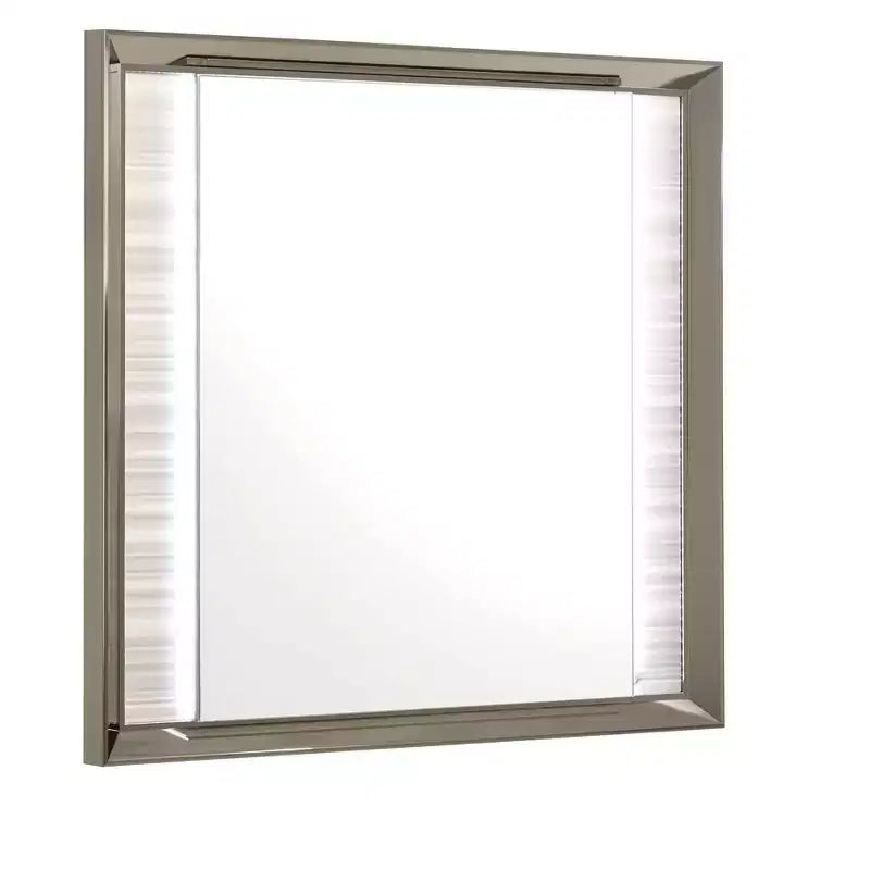 Miroir de commode encadré, lumineux, en bois blanc et argenté, 38 po