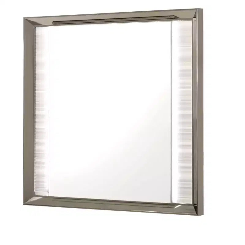 Miroir de commode encadré, lumineux, en bois blanc et argenté, 38 po