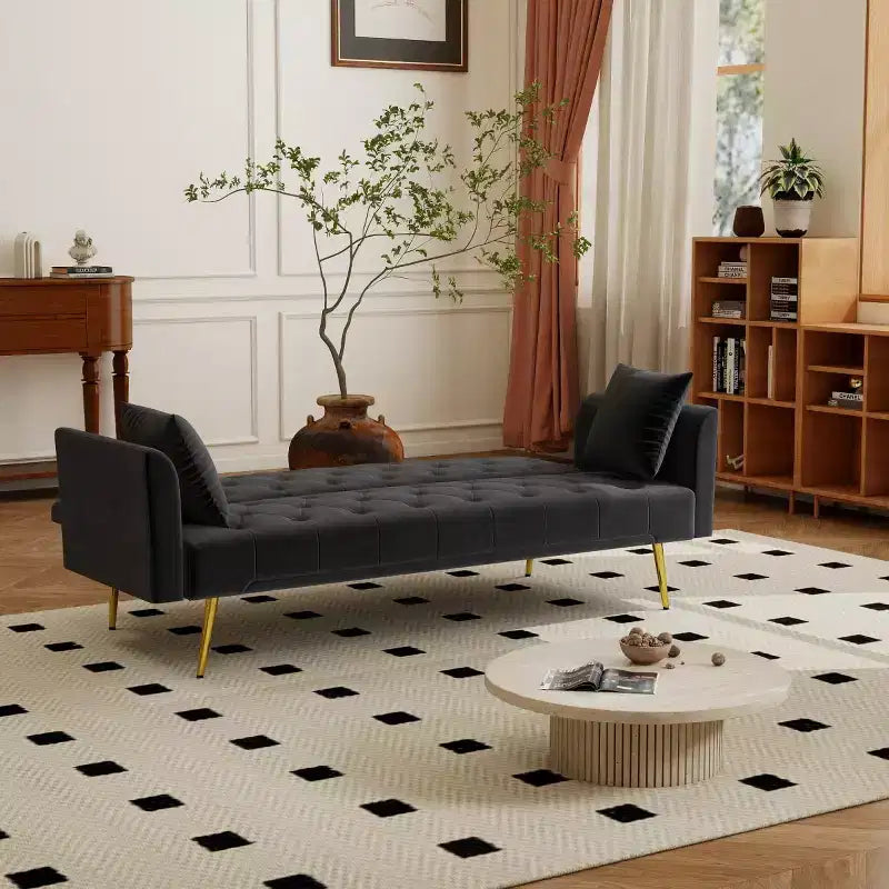 Canapé-lit inclinable moderne en velours avec dossier réglable sur 3 positions, convertible pour petits salons ou chambres d'amis