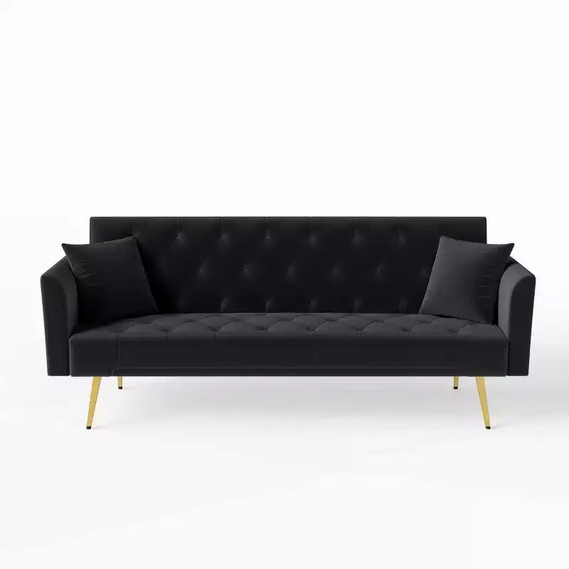 Canapé-lit inclinable moderne en velours avec dossier réglable sur 3 positions, convertible pour petits salons ou chambres d'amis