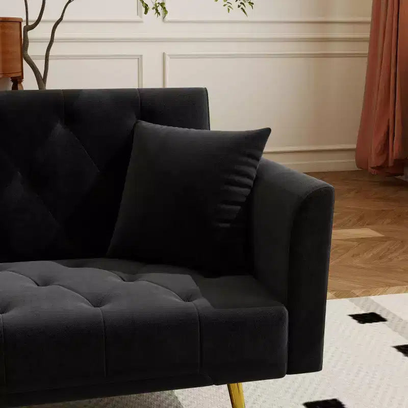 Canapé-lit inclinable moderne en velours avec dossier réglable sur 3 positions, convertible pour petits salons ou chambres d'amis