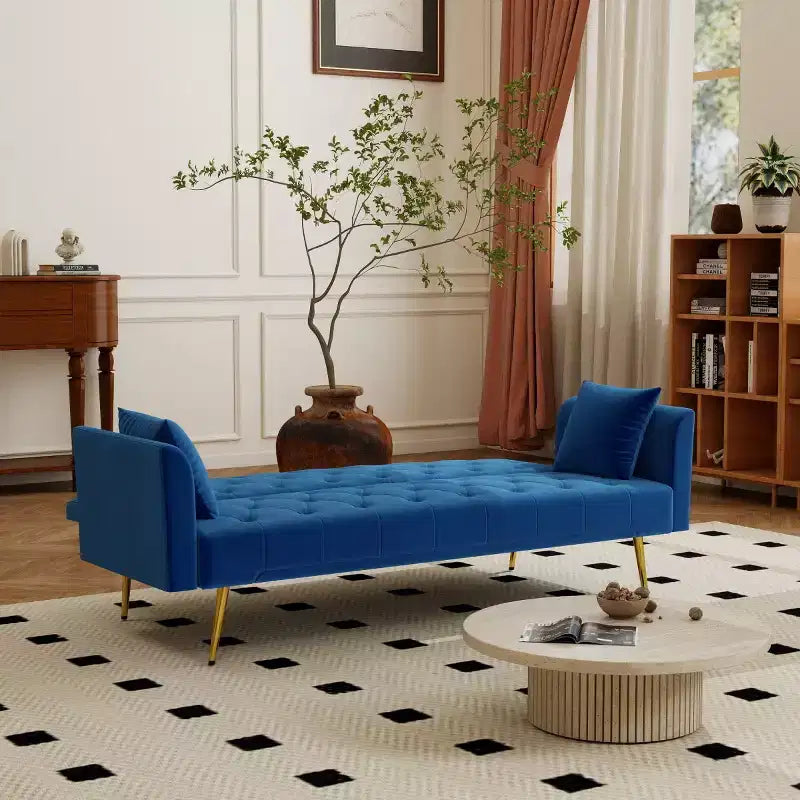 Canapé-lit inclinable moderne en velours avec dossier réglable sur 3 positions, convertible pour petits salons ou chambres d'amis