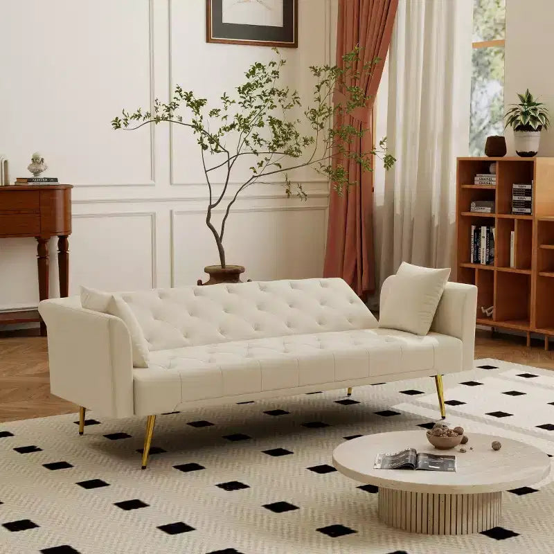 Canapé-lit inclinable moderne en velours avec dossier réglable sur 3 positions, convertible pour petits salons ou chambres d'amis