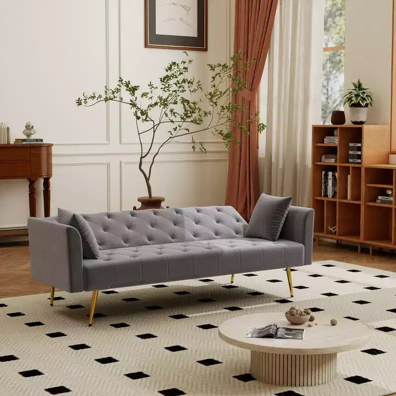 Canapé-lit inclinable moderne en velours avec dossier réglable sur 3 positions, convertible pour petits salons ou chambres d'amis
