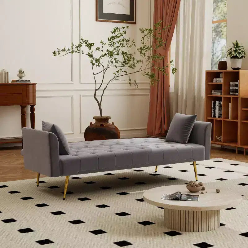 Canapé-lit inclinable moderne en velours avec dossier réglable sur 3 positions, convertible pour petits salons ou chambres d'amis