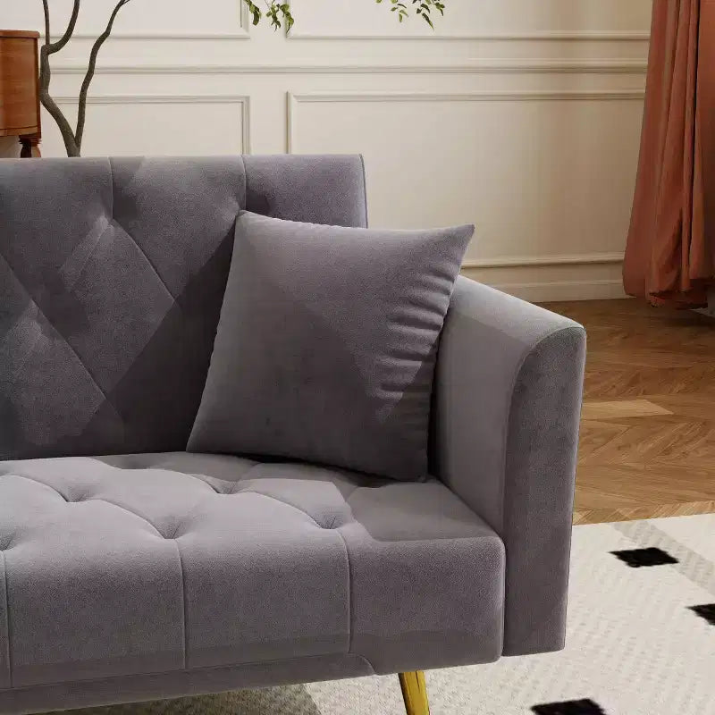Canapé-lit inclinable moderne en velours avec dossier réglable sur 3 positions, convertible pour petits salons ou chambres d'amis