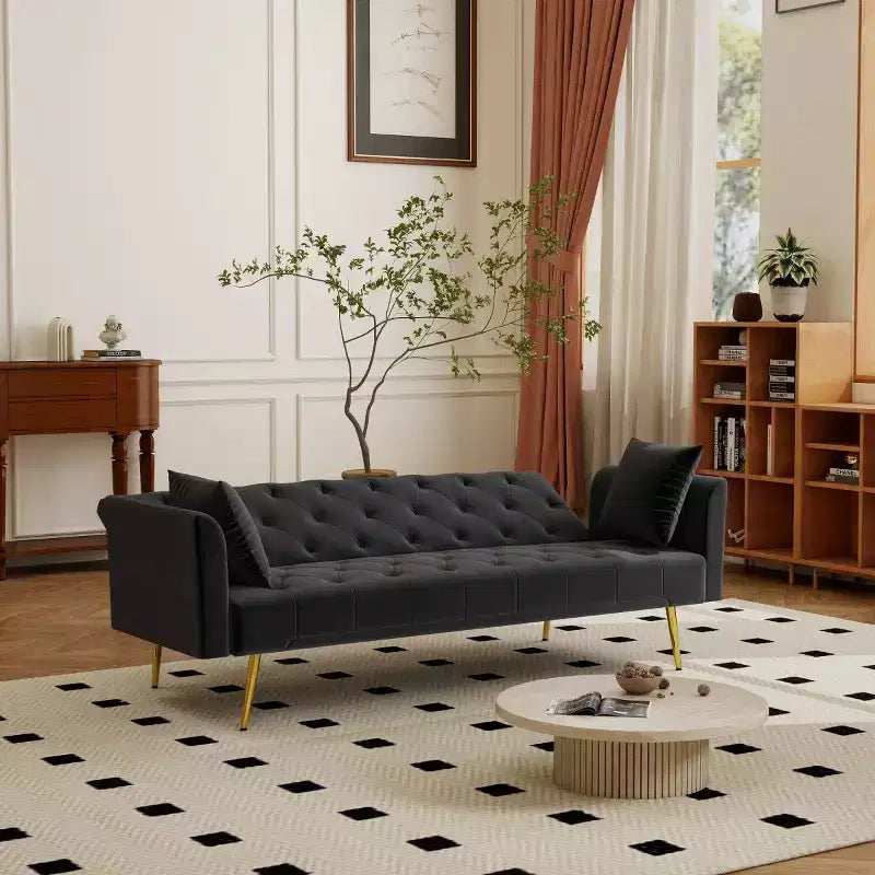 Canapé-lit inclinable moderne en velours avec dossier réglable sur 3 positions, convertible pour petits salons ou chambres d'amis