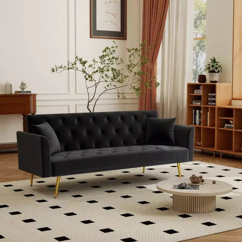 Canapé-lit inclinable moderne en velours avec dossier réglable sur 3 positions, convertible pour petits salons ou chambres d'amis