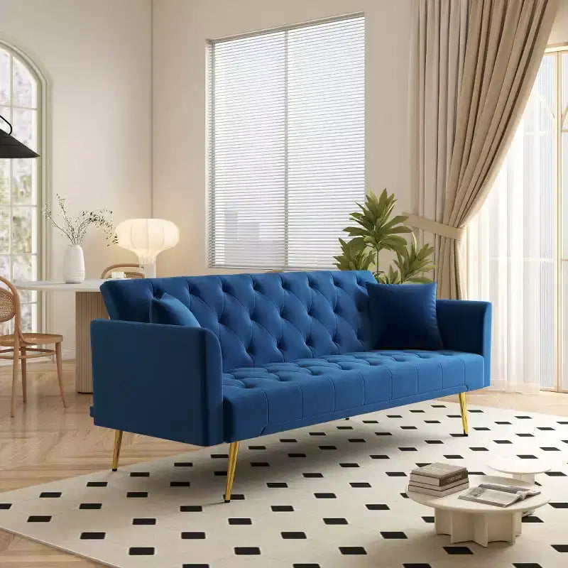 Canapé-lit inclinable moderne en velours avec dossier réglable sur 3 positions, convertible pour petits salons ou chambres d'amis