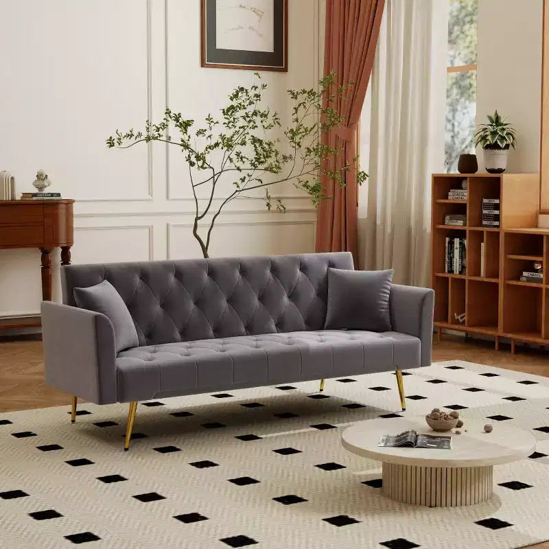 Canapé-lit inclinable moderne en velours avec dossier réglable sur 3 positions, convertible pour petits salons ou chambres d'amis