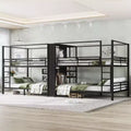 Queen size Quadruple Metal Bunk BedQuadruple Metal Bunk Bed with Built-in Storage Shelves and WardrobeSturdy Metal Frame with Noise-reduced Design