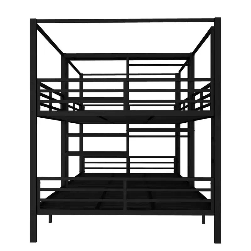 Lit superposé quadruple en métal, taille QueenLit superposé quadruple en métal avec étagères de rangement intégrées et armoireStructure métallique robuste avec conception anti-bruit