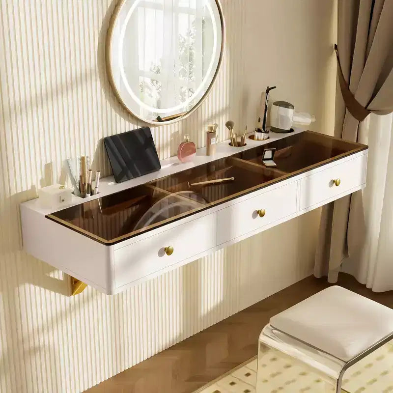 Étagère flottante de 47 pouces avec tiroir, coiffeuse murale multifonctionnelle, bureau mural, convient aux chambres à coucher, beige clair