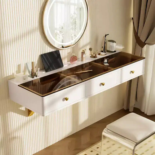 Étagère flottante de 47 pouces avec tiroir, coiffeuse murale multifonctionnelle, bureau mural, convient aux chambres à coucher, beige clair