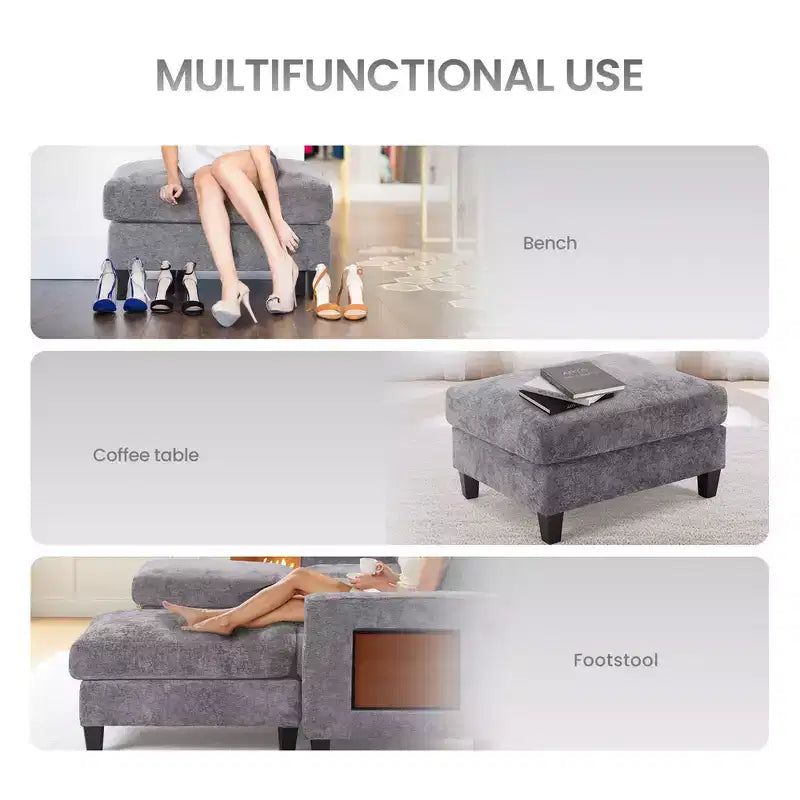 Canapé d'angle modulable 4 places en U Ora Maison 118 avec 2 poufs et table d'appoint pliable
