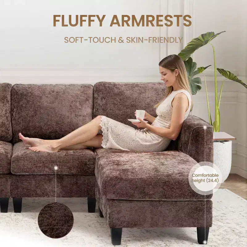 Canapé d'angle modulable 4 places en U Ora Maison 118 avec 2 poufs et table d'appoint pliable