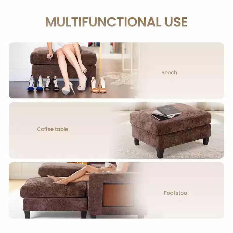 Canapé d'angle modulable 4 places en U Ora Maison 118 avec 2 poufs et table d'appoint pliable