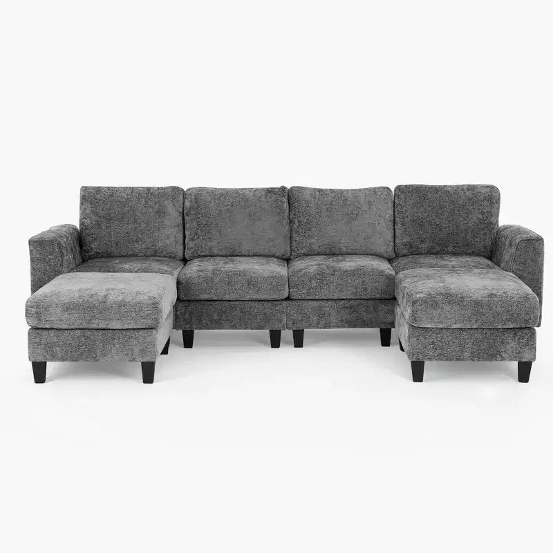 Canapé d'angle modulable 4 places en U Ora Maison 118 avec 2 poufs et table d'appoint pliable