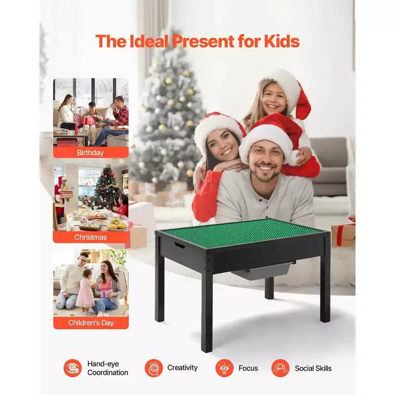 Table d'activités en bois pour enfants, plateau de construction double face, table de jeu multi-activités avec 2 bacs de rangement pour enfants de 3 ans et plus, noir